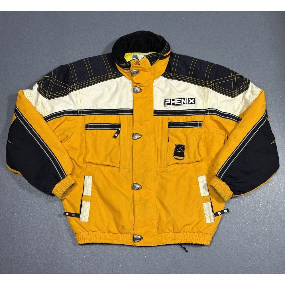 Vintage 90s Phenix Ski Jacket Mens Large Yellow Black Colorblock Retro Winter